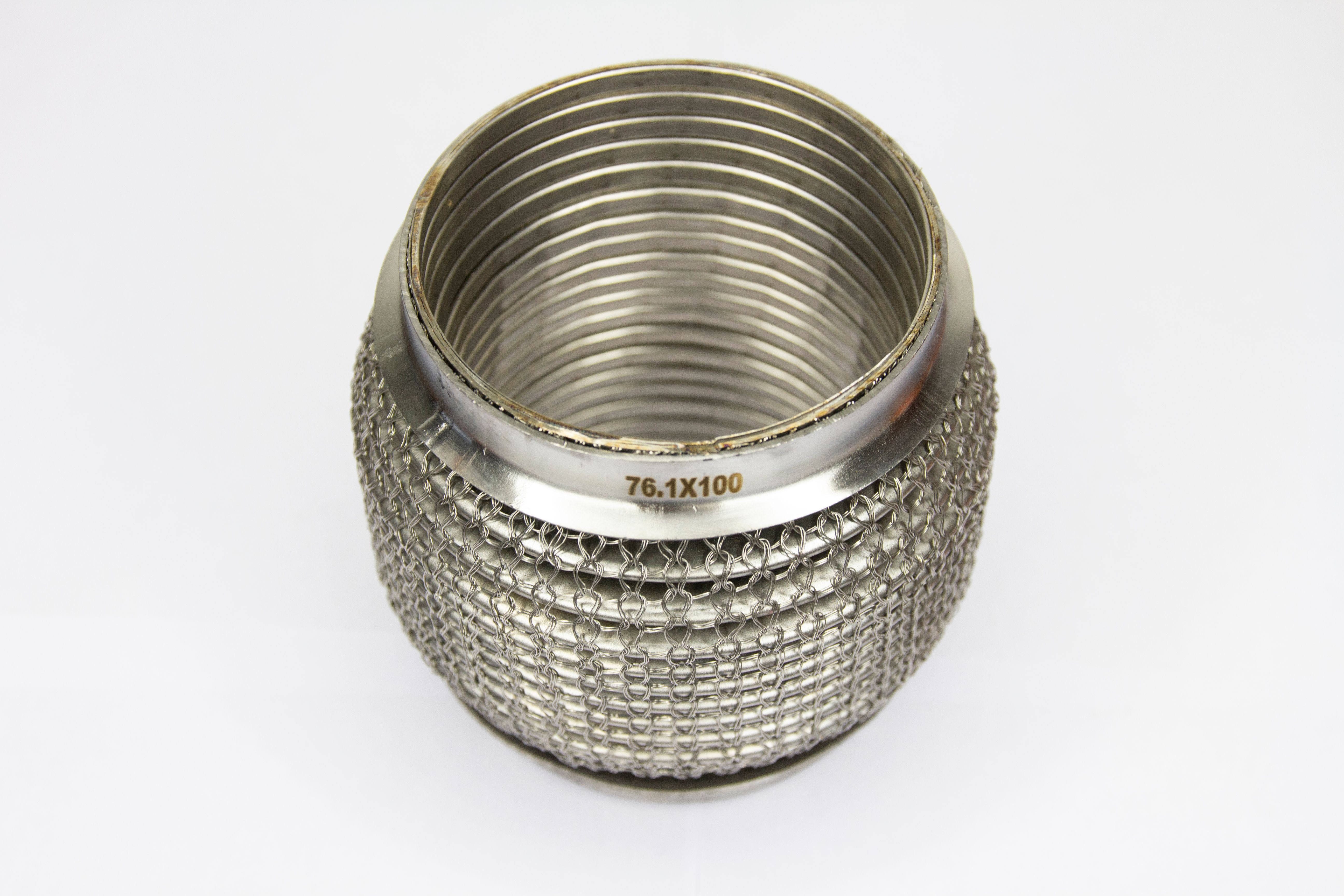 Flexrohr Edelstahl 1.4301/304 innen Interlock au&szlig;en Netz 60,3 70 76,1 88,9 101,6mm